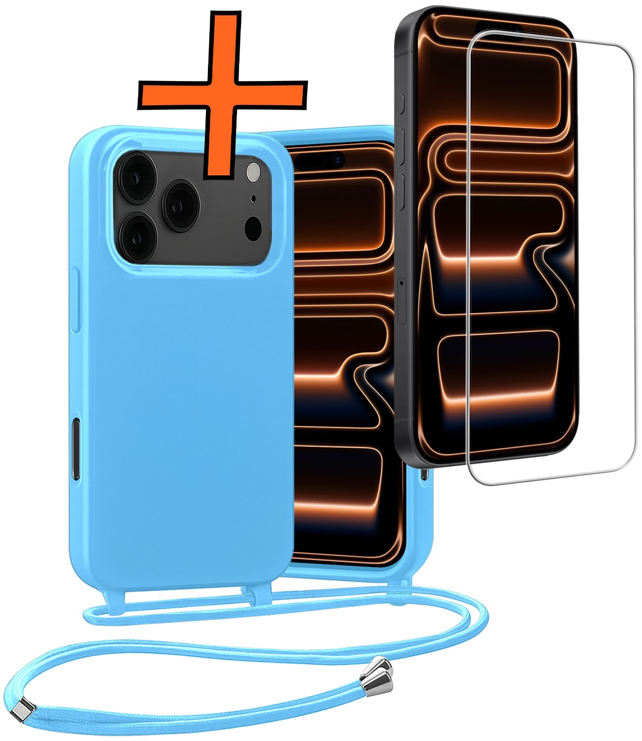 Nomfy Nomfy iPhone 17 Pro Hoesje met Koord Met Screenprotector - Lichtblauw