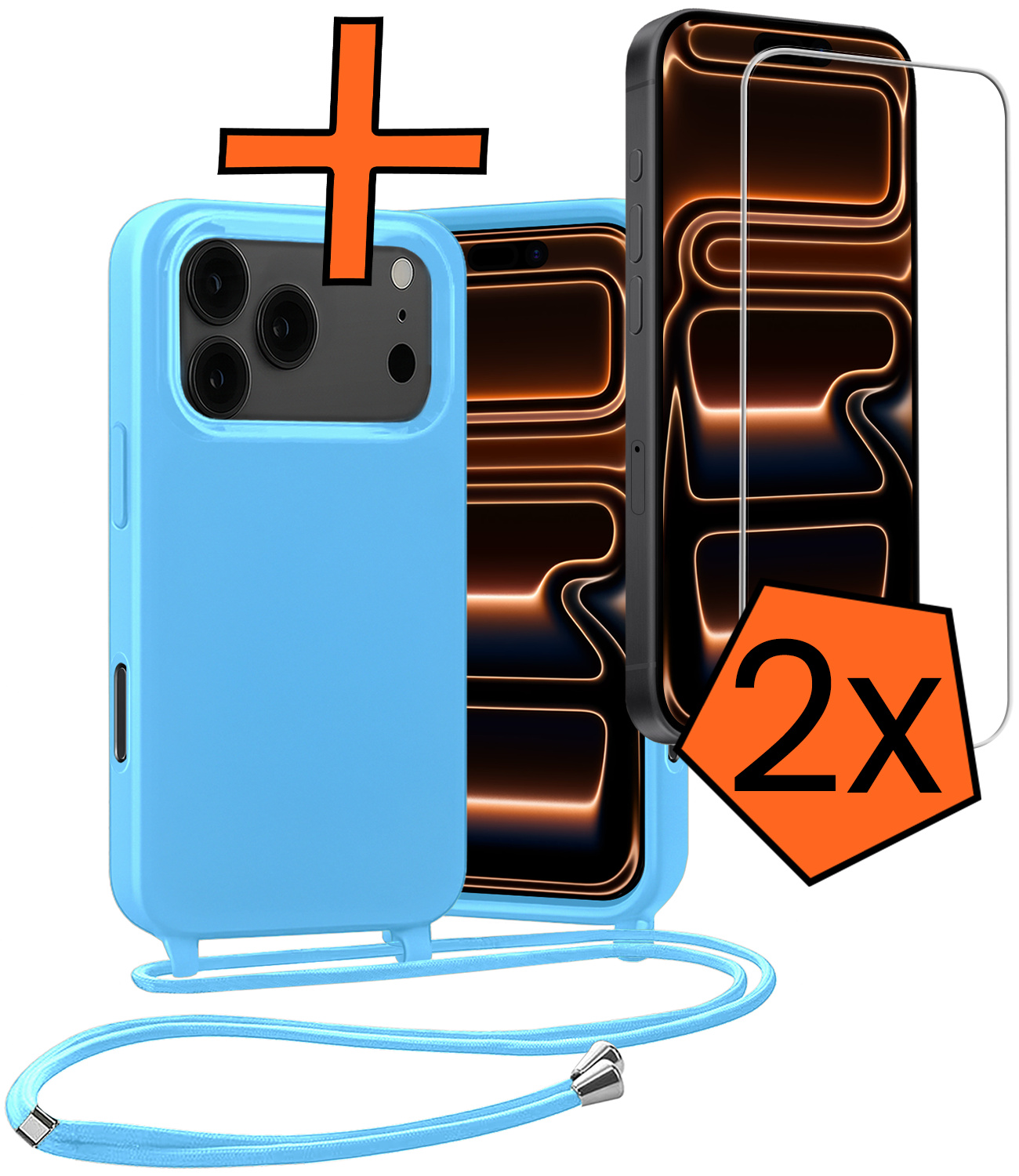 Nomfy Nomfy iPhone 17 Pro Hoesje met Koord Met 2x Screenprotector - Lichtblauw