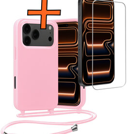 Nomfy Nomfy iPhone 17 Pro Hoesje met Koord Met Screenprotector - Lichtroze