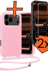 Nomfy Nomfy iPhone 17 Pro Hoesje met Koord Met 2x Screenprotector - Lichtroze