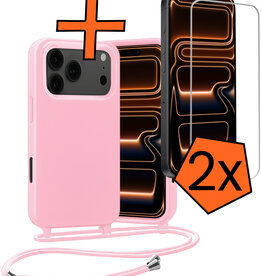 Nomfy Nomfy iPhone 17 Pro Hoesje met Koord Met 2x Screenprotector - Lichtroze