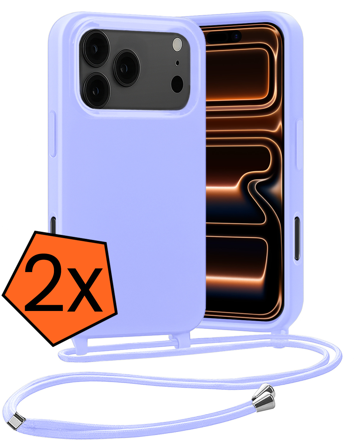 Nomfy Nomfy iPhone 17 Pro Hoesje met Koord - Lila - 2 PACK