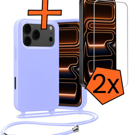 Nomfy Nomfy iPhone 17 Pro Hoesje met Koord Met 2x Screenprotector - Lila