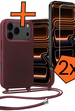 Nomfy Nomfy iPhone 17 Pro Max Hoesje met Koord Met 2x Screenprotector - Aubergine