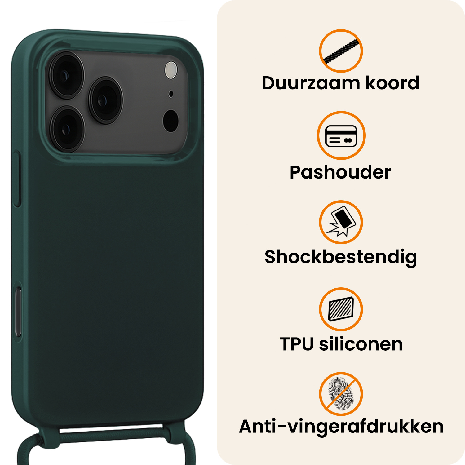 Nomfy Nomfy iPhone 17 Pro Max Hoesje met Koord - Donkergroen