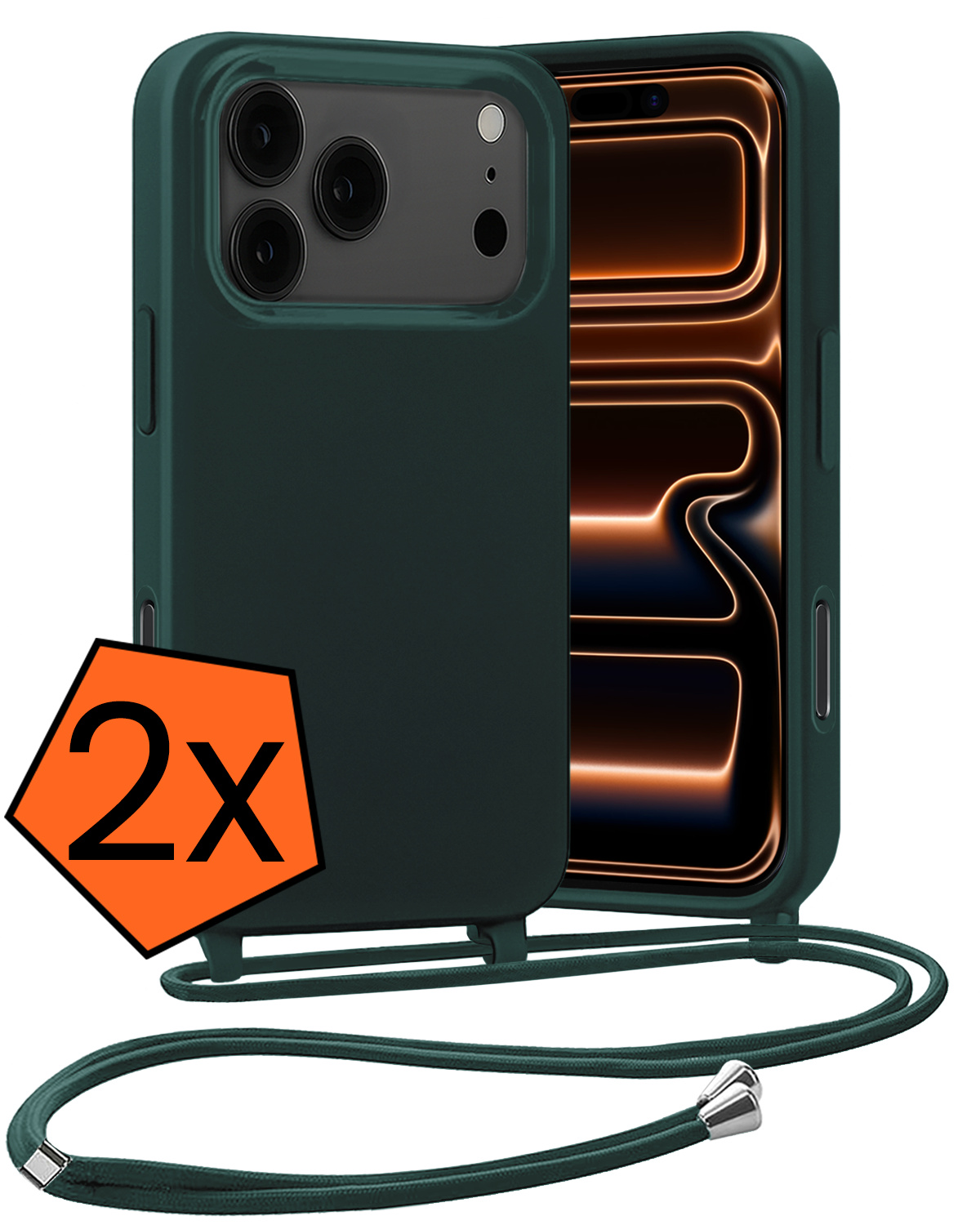 Nomfy Nomfy iPhone 17 Pro Max Hoesje met Koord - Donkergroen - 2 PACK