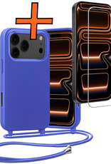 Nomfy Nomfy iPhone 17 Pro Max Hoesje met Koord Met Screenprotector - Fel Blauw