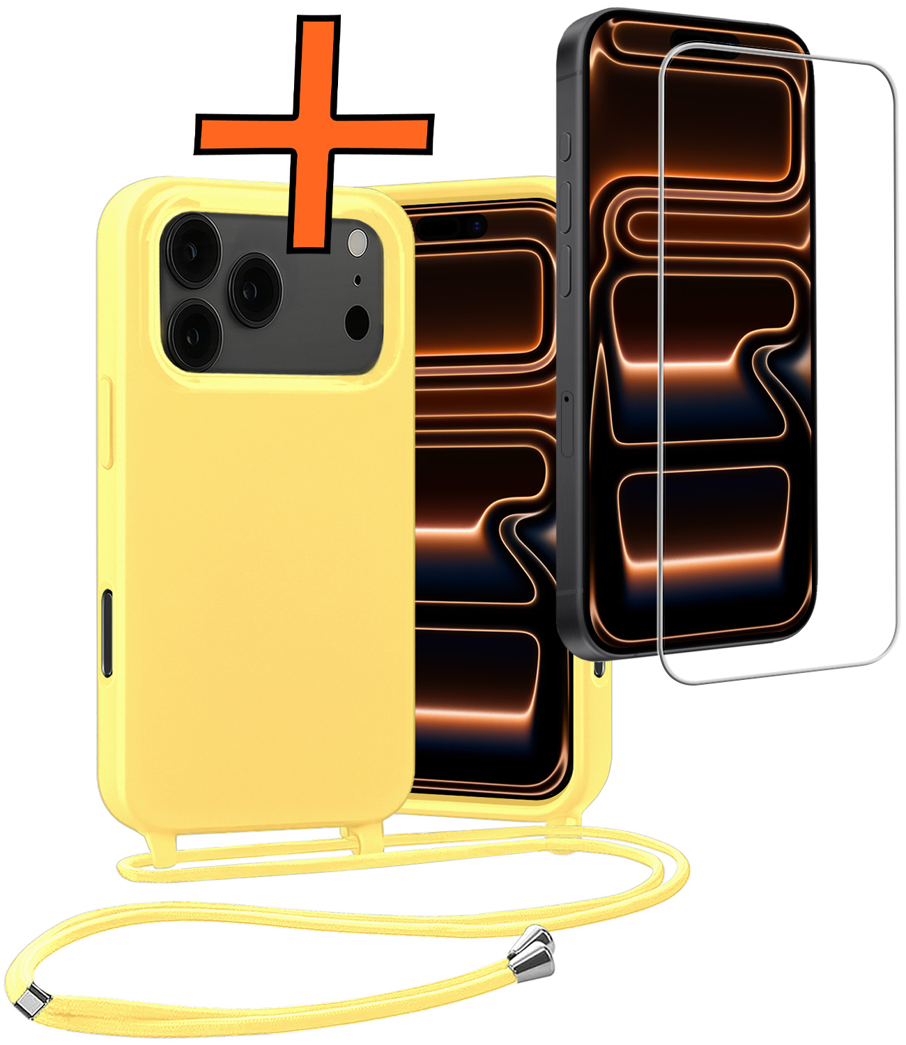Nomfy Nomfy iPhone 17 Pro Max Hoesje met Koord Met Screenprotector - Geel
