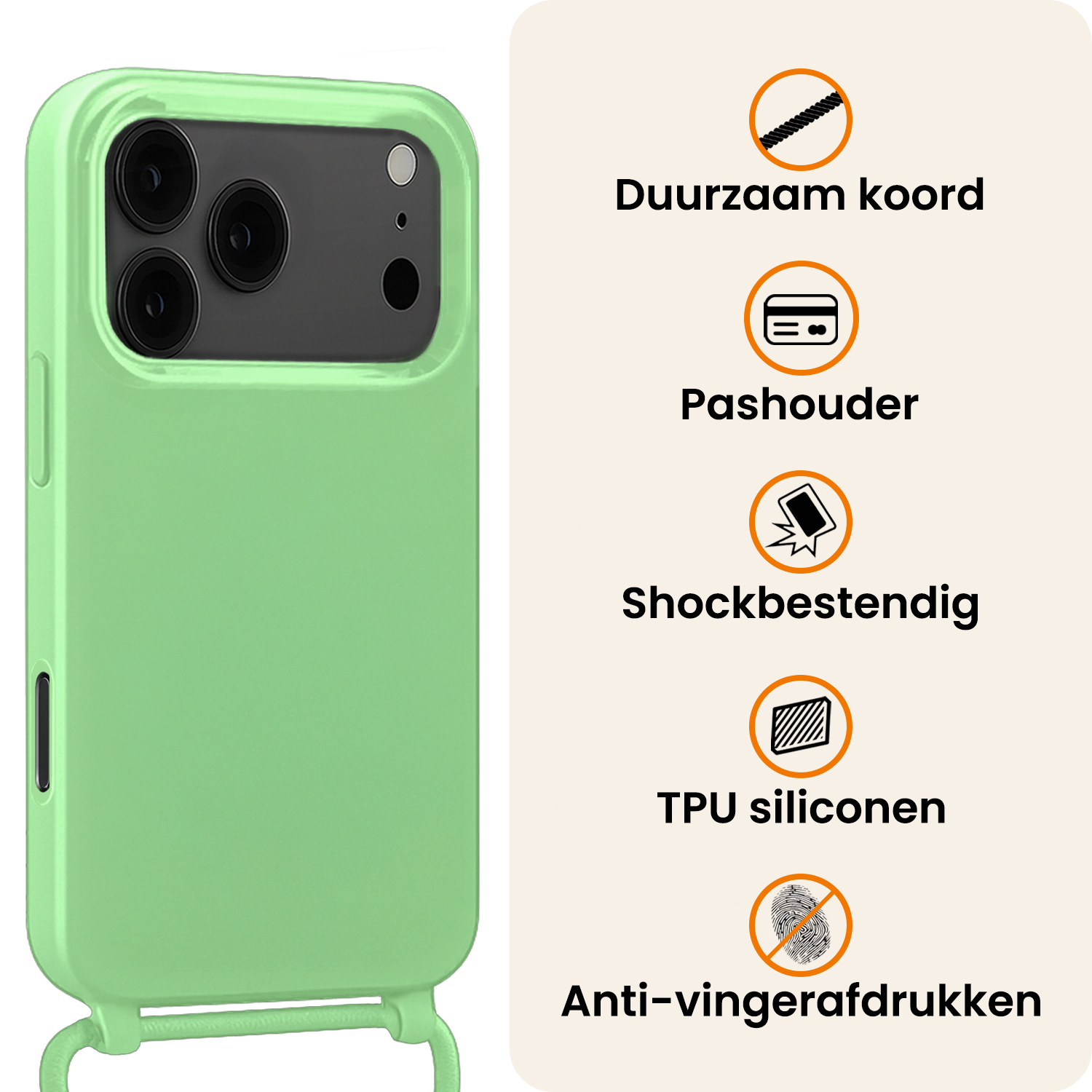Nomfy Nomfy iPhone 17 Pro Max Hoesje met Koord - Groen - 2 PACK