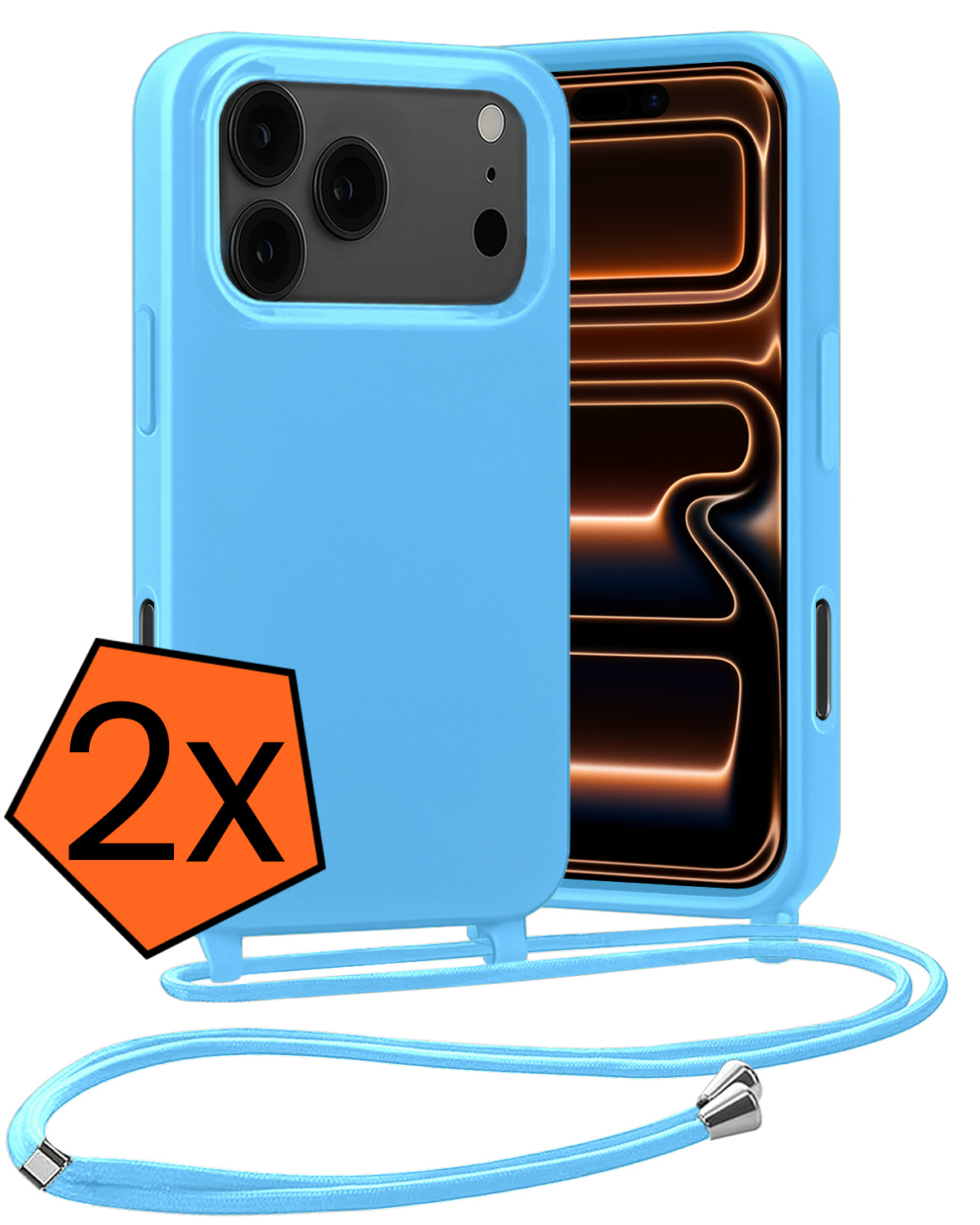 Nomfy Nomfy iPhone 17 Pro Max Hoesje met Koord - Lichtblauw - 2 PACK