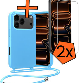 Nomfy Nomfy iPhone 17 Pro Max Hoesje met Koord Met 2x Screenprotector - Lichtblauw