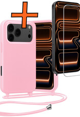 Nomfy Nomfy iPhone 17 Pro Max Hoesje met Koord Met Screenprotector - Lichtroze