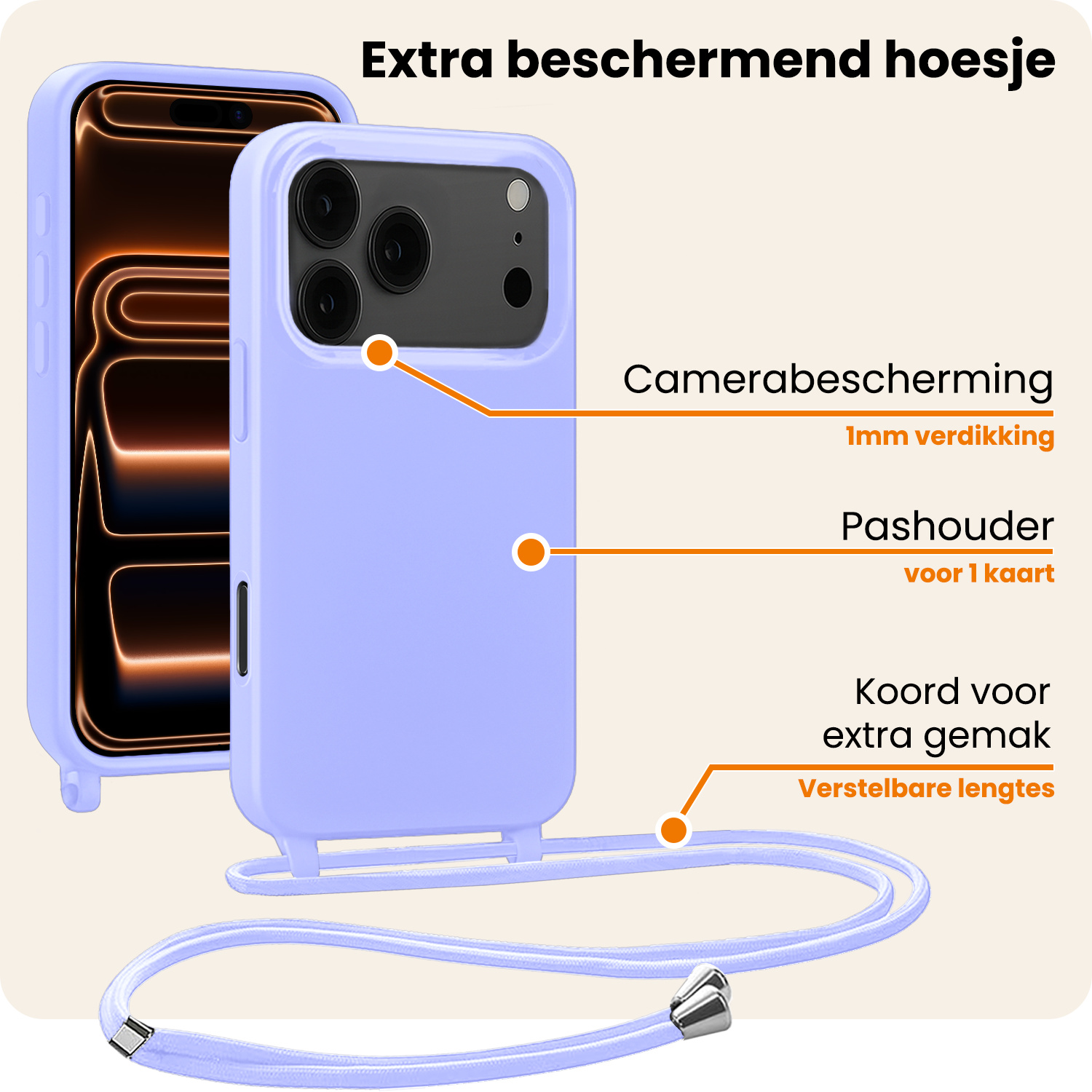 Nomfy Nomfy iPhone 17 Pro Max Hoesje met Koord - Lila