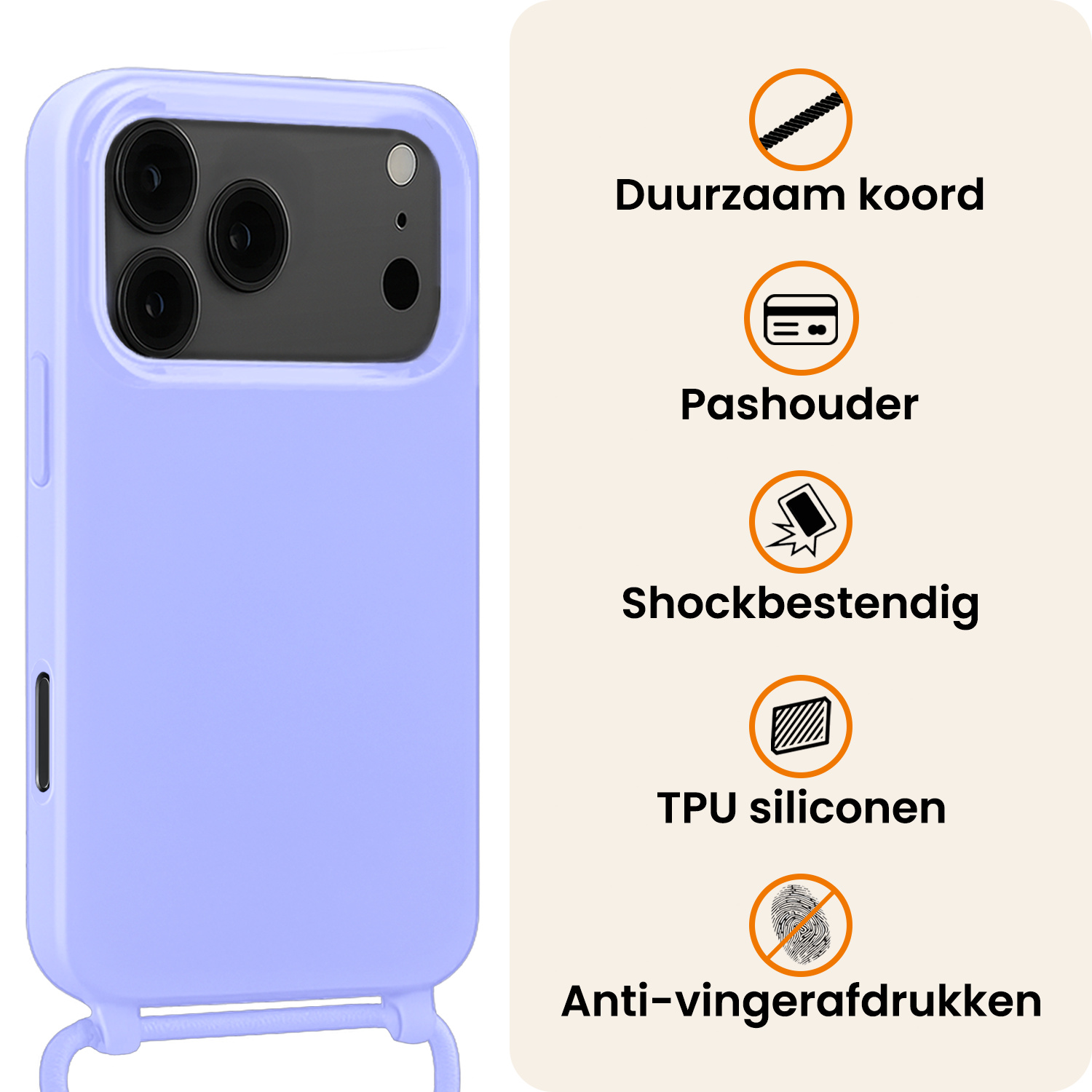 Nomfy Nomfy iPhone 17 Pro Max Hoesje met Koord - Lila - 2 PACK