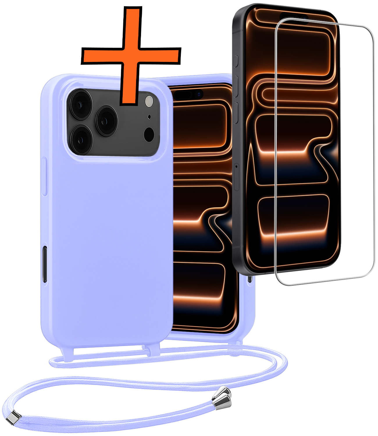 Nomfy Nomfy iPhone 17 Pro Max Hoesje met Koord Met Screenprotector - Lila