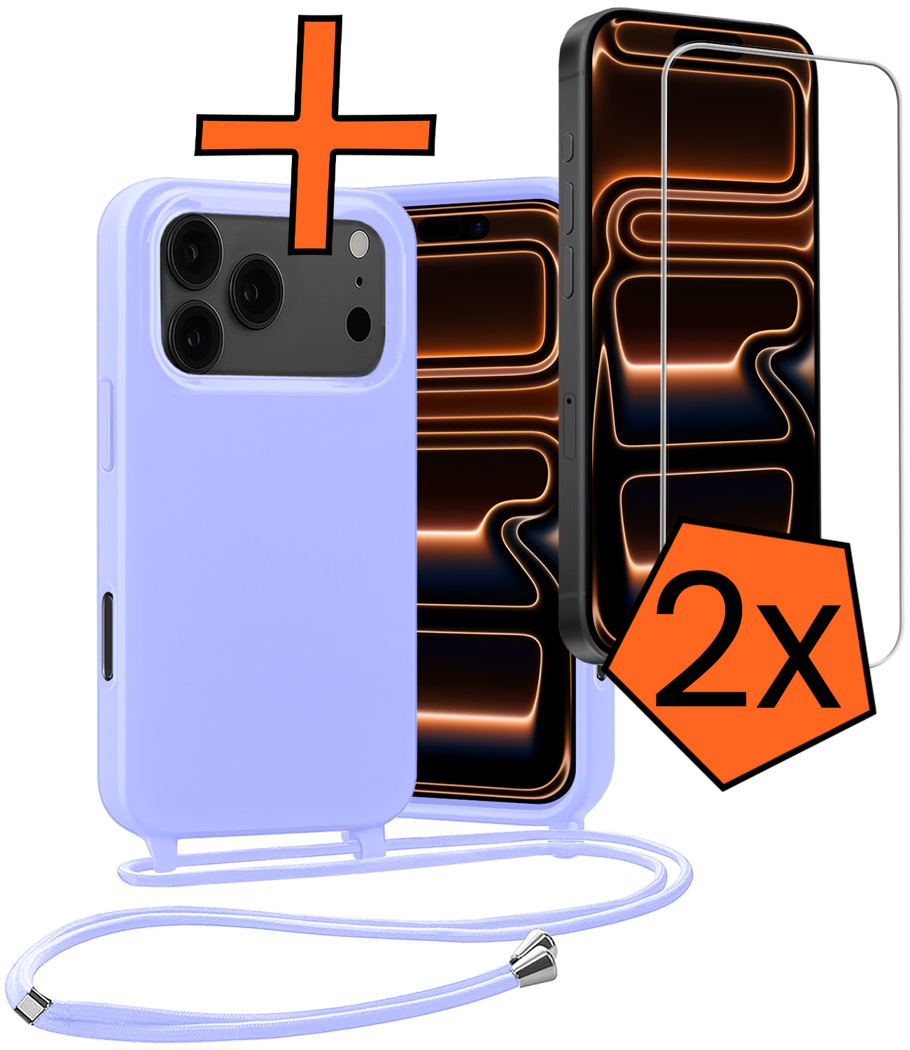 Nomfy Nomfy iPhone 17 Pro Max Hoesje met Koord Met 2x Screenprotector - Lila