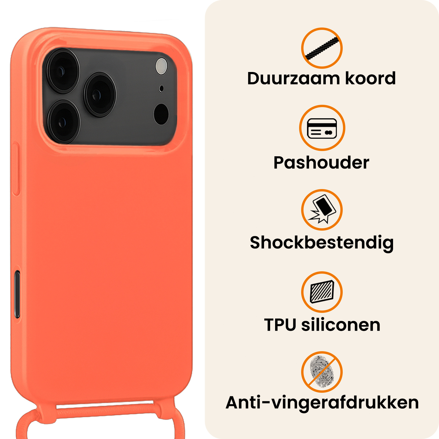 Nomfy Nomfy iPhone 17 Pro Max Hoesje met Koord - Papaya - 2 PACK