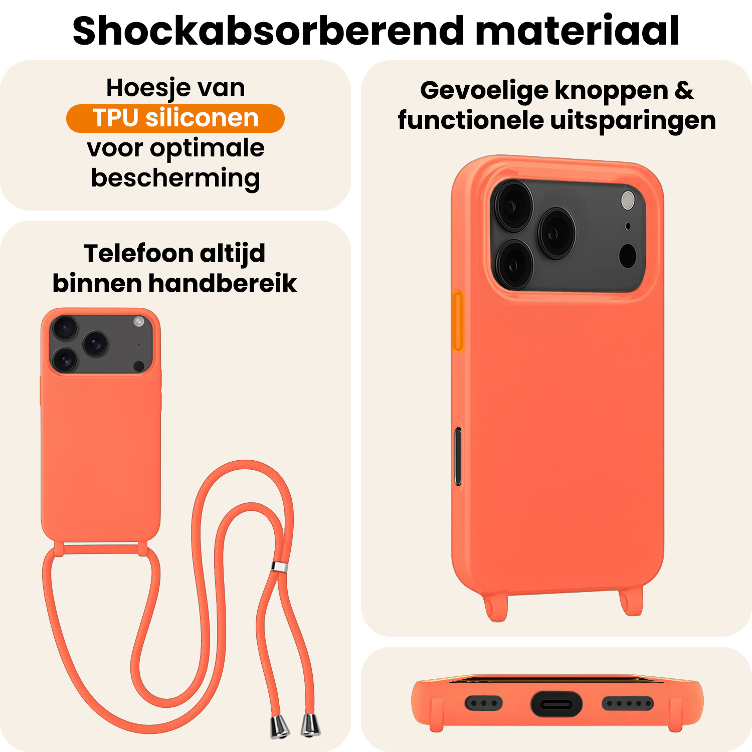 Nomfy Nomfy iPhone 17 Pro Max Hoesje met Koord - Papaya - 2 PACK