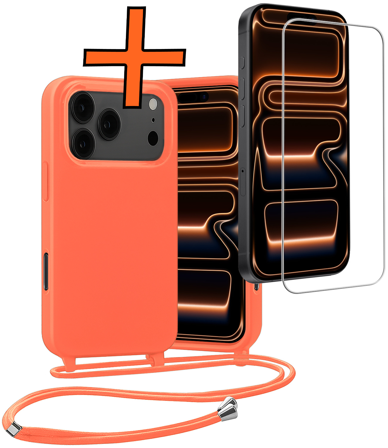 Nomfy Nomfy iPhone 17 Pro Max Hoesje met Koord Met Screenprotector - Papaya
