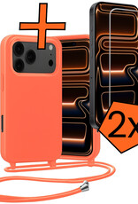 Nomfy Nomfy iPhone 17 Pro Max Hoesje met Koord Met 2x Screenprotector - Papaya