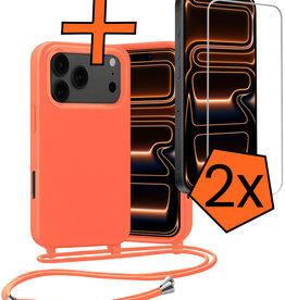 Nomfy Nomfy iPhone 17 Pro Max Hoesje met Koord Met 2x Screenprotector - Papaya
