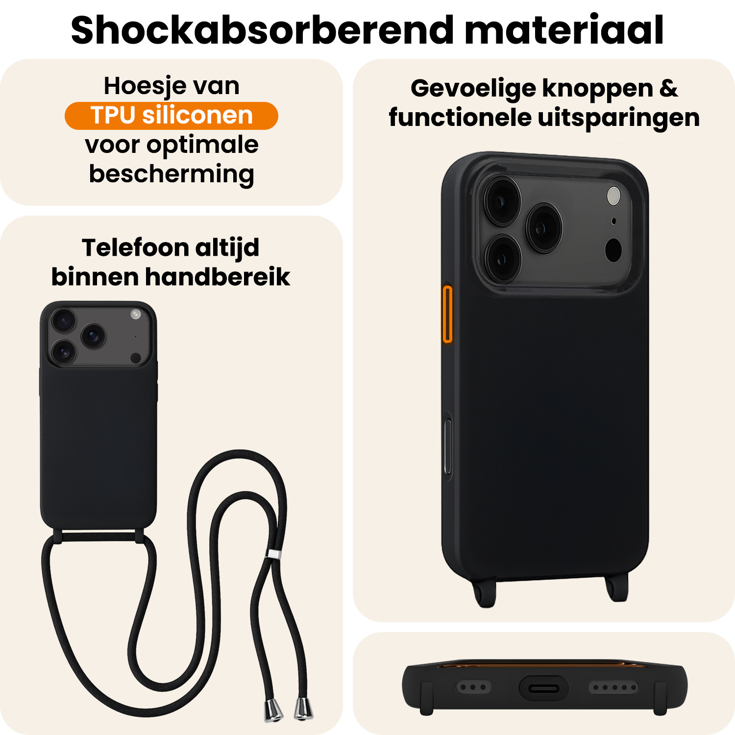 Nomfy Nomfy iPhone 17 Pro Max Hoesje met Koord - Zwart