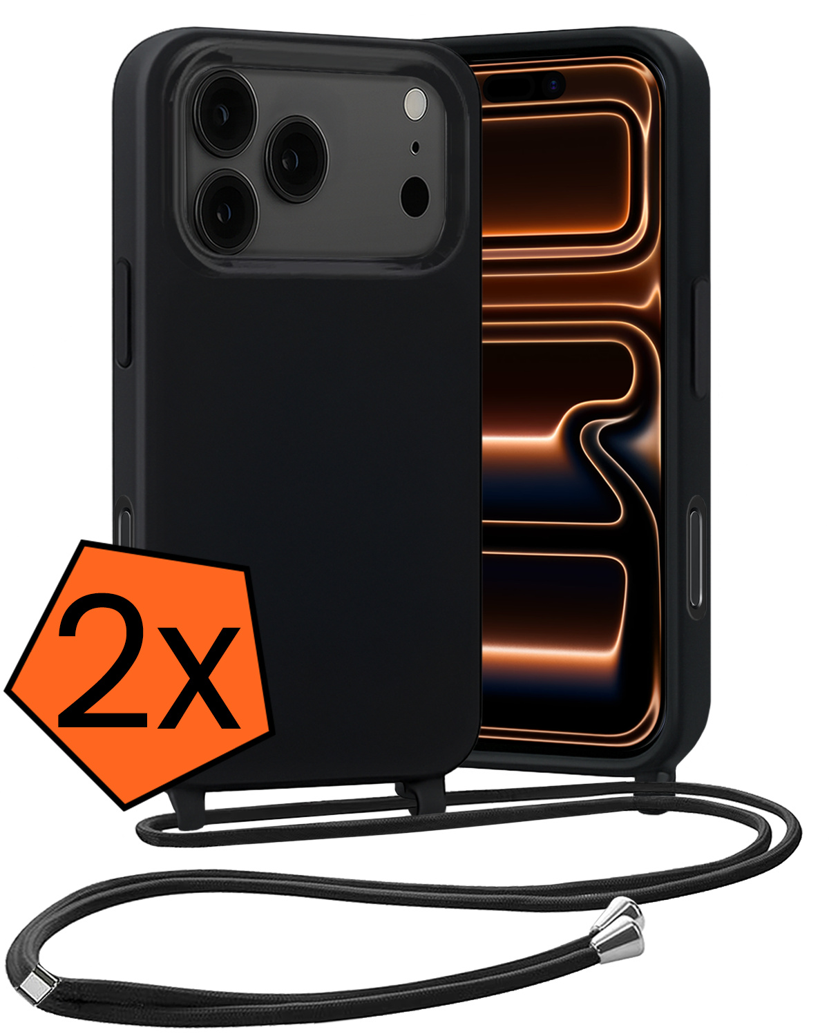Nomfy Nomfy iPhone 17 Pro Max Hoesje met Koord - Zwart - 2 PACK