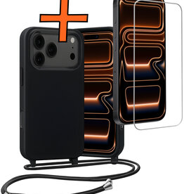 Nomfy Nomfy iPhone 17 Pro Max Hoesje met Koord Met Screenprotector - Zwart