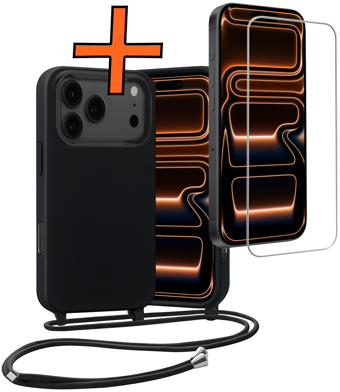 Nomfy Nomfy iPhone 17 Pro Max Hoesje met Koord Met Screenprotector - Zwart