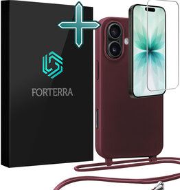 Forterra Forterra iPhone 17 Hoesje met Koord Met Screenprotector - Aubergine