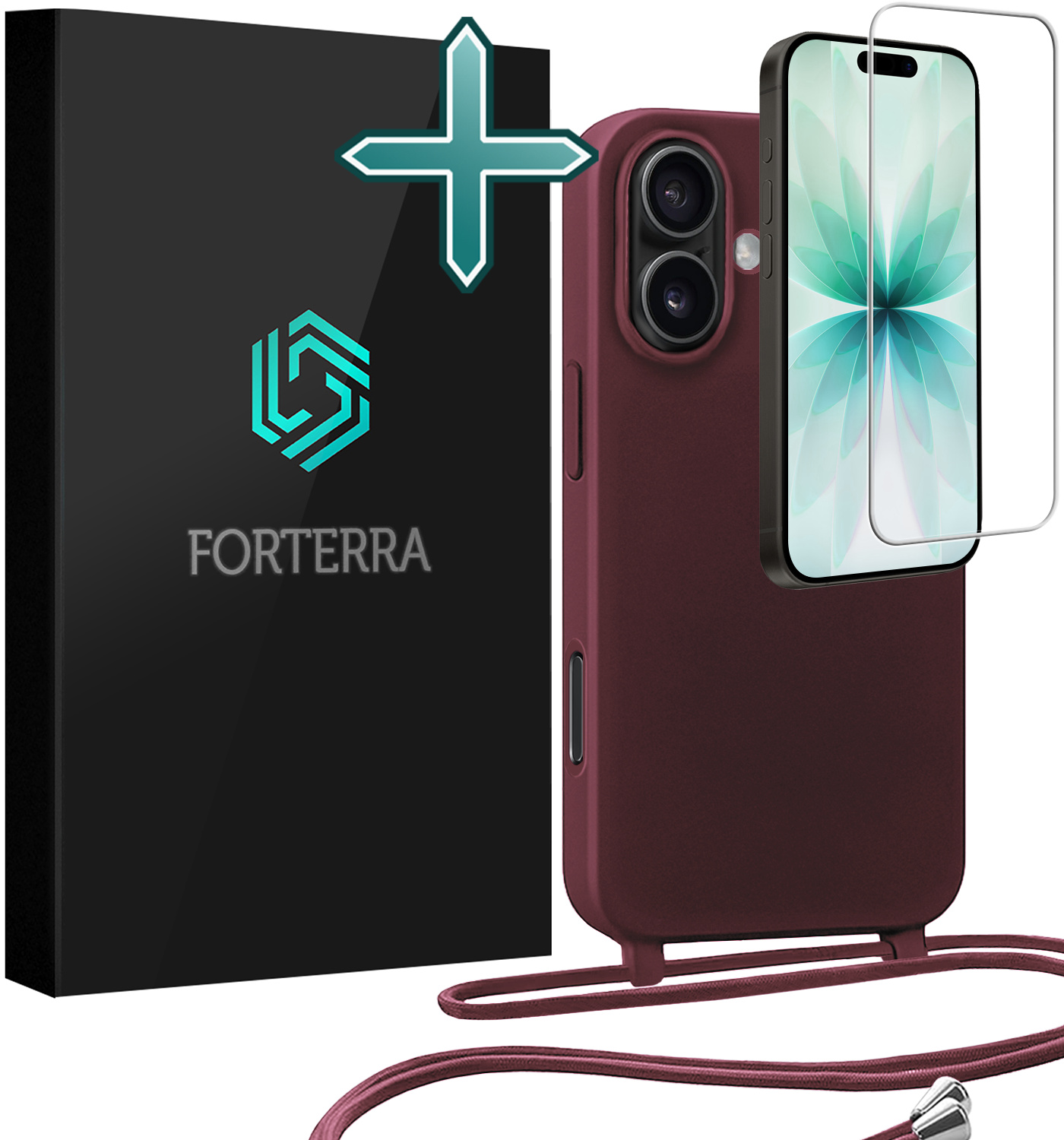 Forterra Forterra iPhone 17 Hoesje met Koord Met Screenprotector - Aubergine