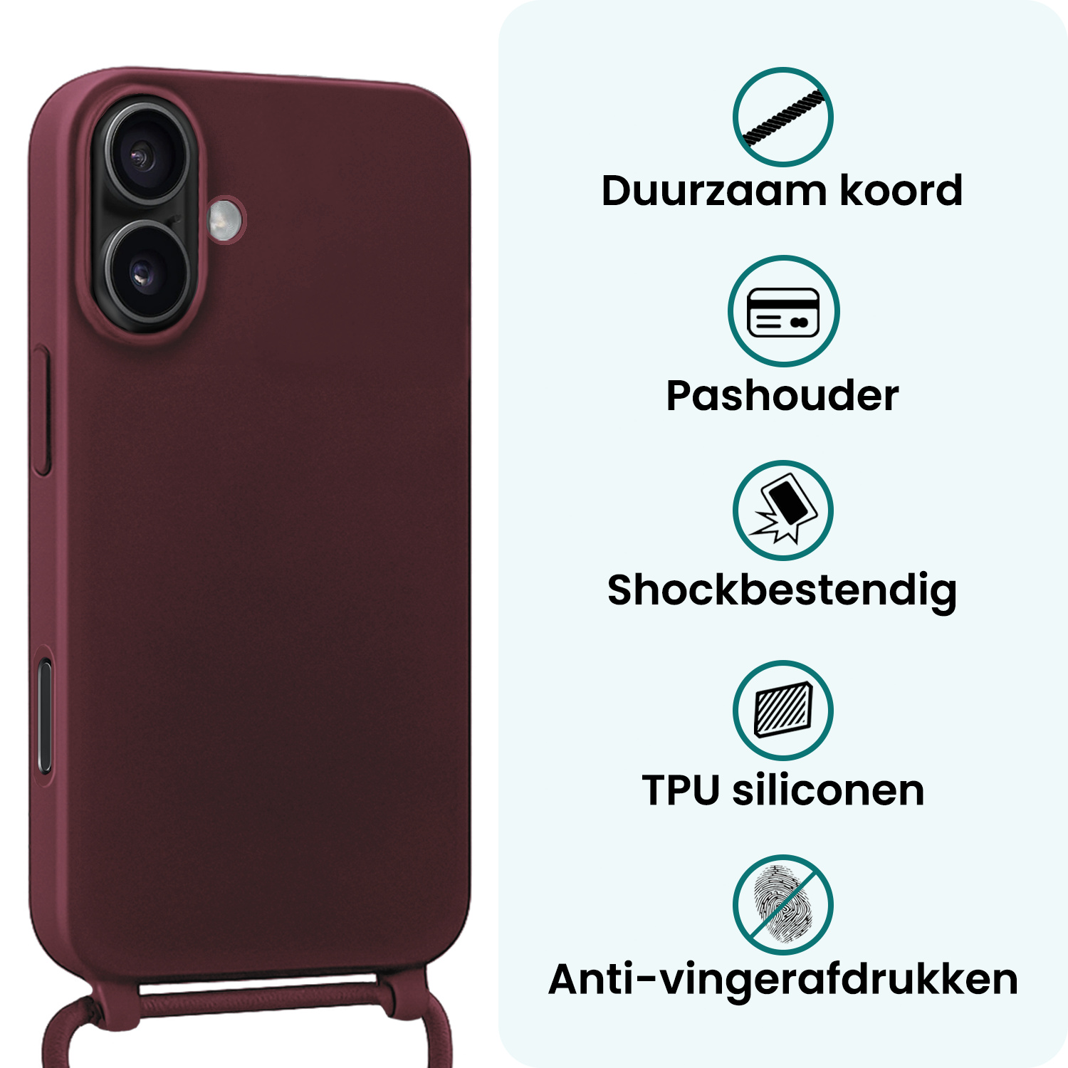 Forterra Forterra iPhone 17 Hoesje met Koord Met Screenprotector - Aubergine