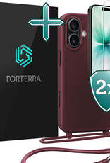 Forterra Forterra iPhone 17 Hoesje met Koord Met 2x Screenprotector - Aubergine