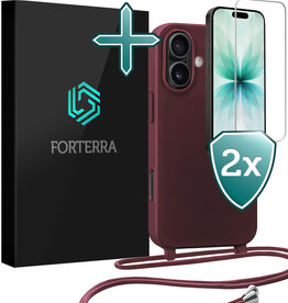 Forterra Forterra iPhone 17 Hoesje met Koord Met 2x Screenprotector - Aubergine