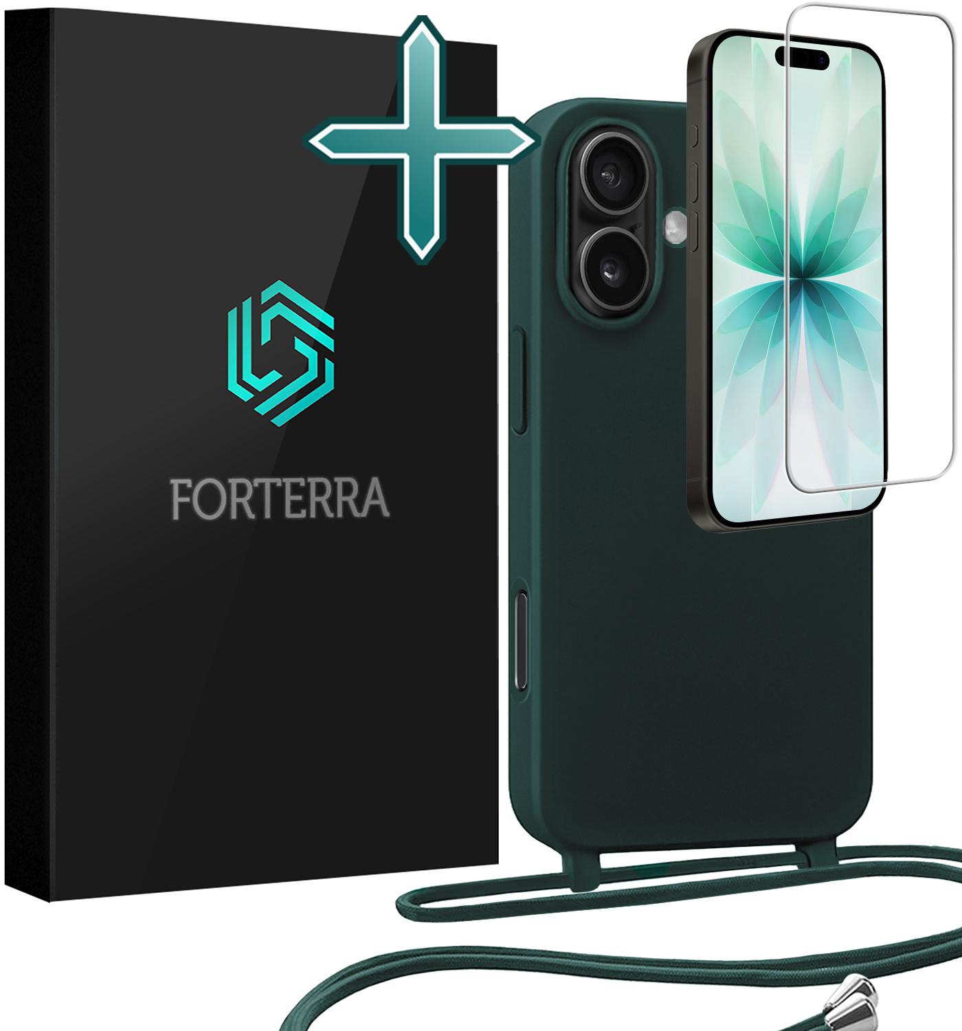 Forterra Forterra iPhone 17 Hoesje met Koord Met Screenprotector - Donkergroen