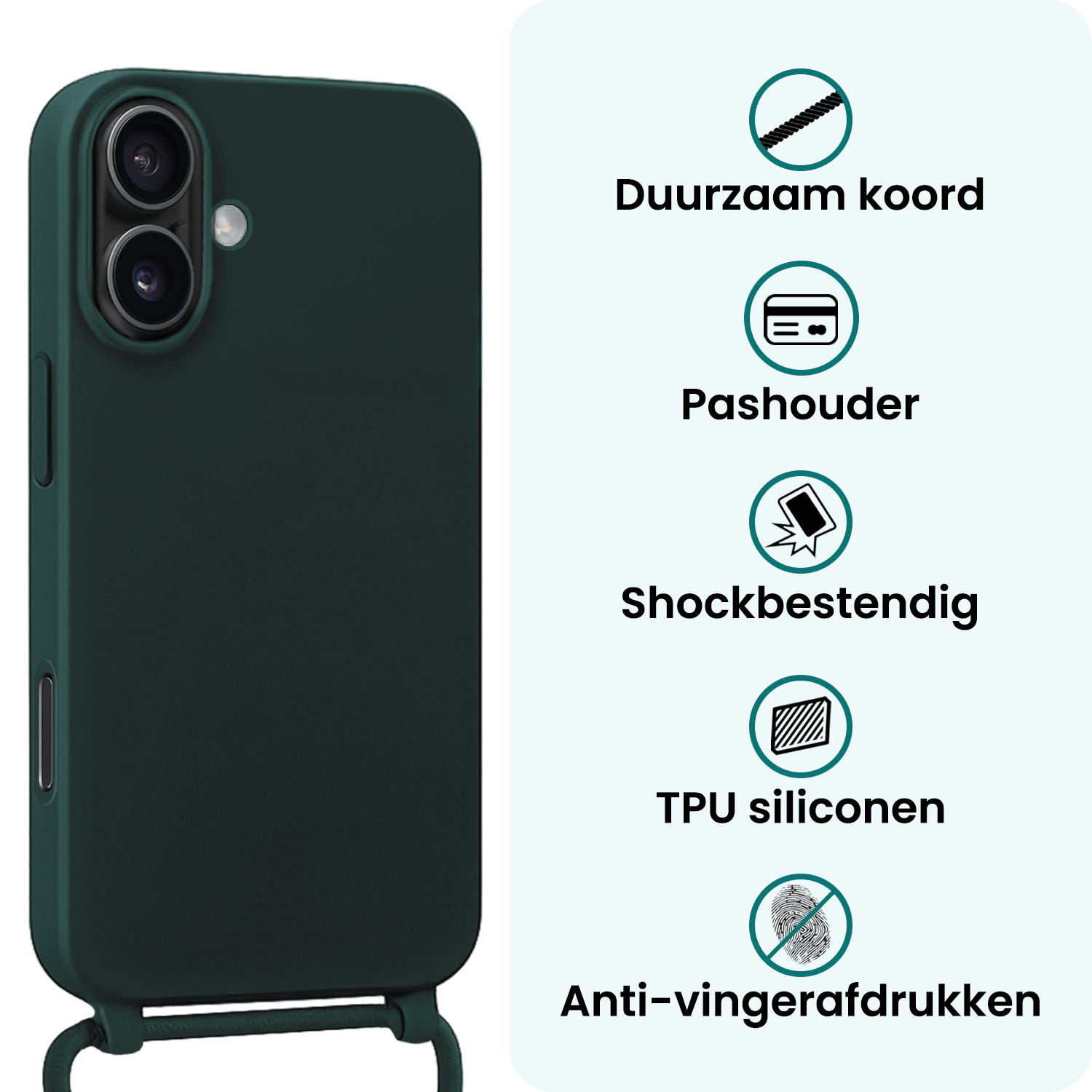 Forterra Forterra iPhone 17 Hoesje met Koord Met Screenprotector - Donkergroen
