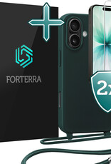 Forterra Forterra iPhone 17 Hoesje met Koord Met 2x Screenprotector - Donkergroen