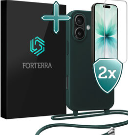 Forterra Forterra iPhone 17 Hoesje met Koord Met 2x Screenprotector - Donkergroen