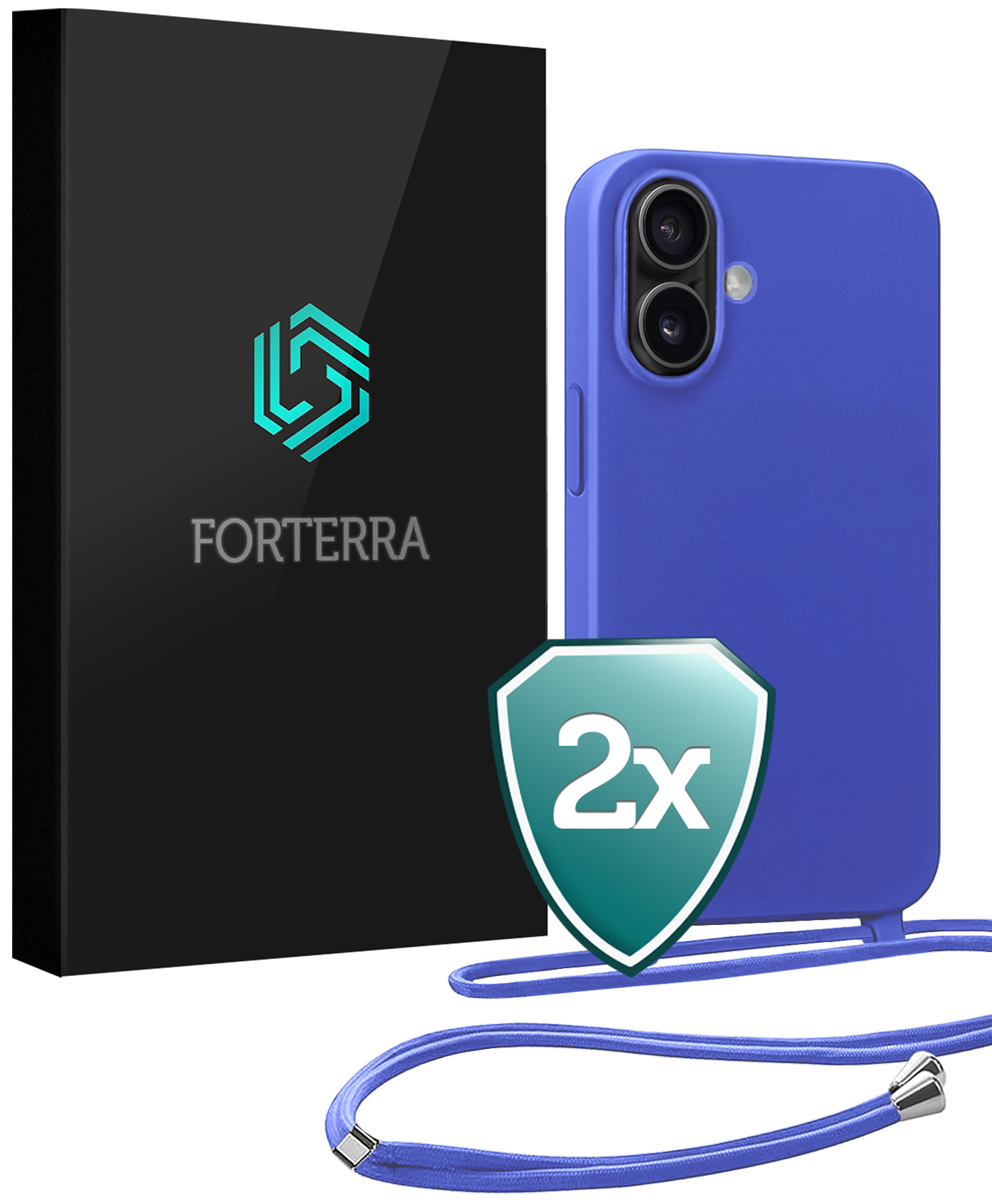 Forterra Forterra iPhone 17 Hoesje met Koord - Fel Blauw - 2 PACK