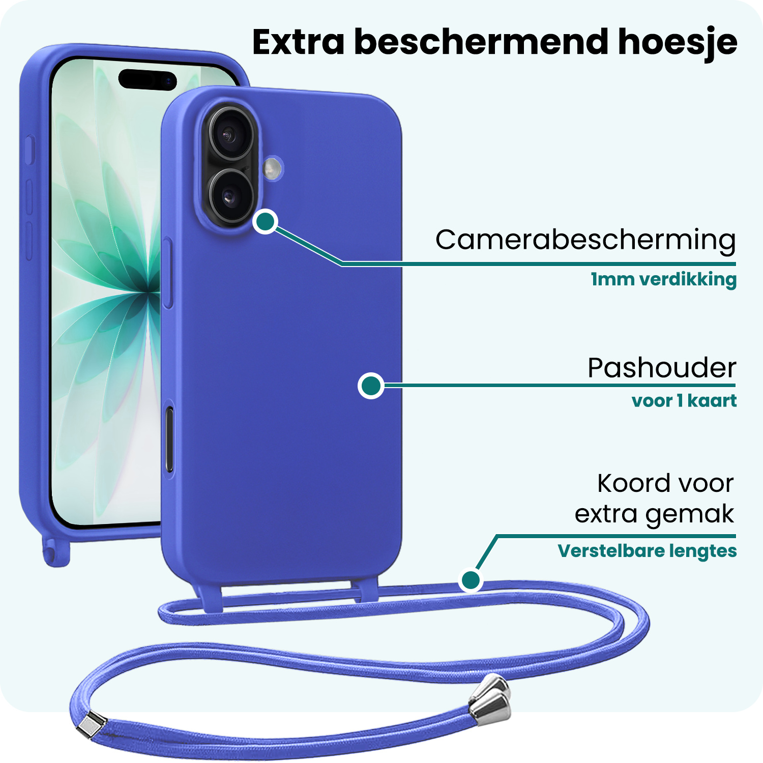 Forterra Forterra iPhone 17 Hoesje met Koord - Fel Blauw - 2 PACK