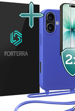 Forterra Forterra iPhone 17 Hoesje met Koord Met 2x Screenprotector - Fel Blauw