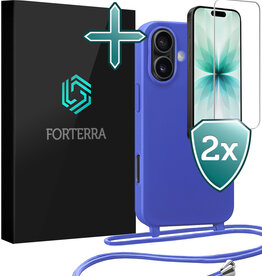 Forterra Forterra iPhone 17 Hoesje met Koord Met 2x Screenprotector - Fel Blauw