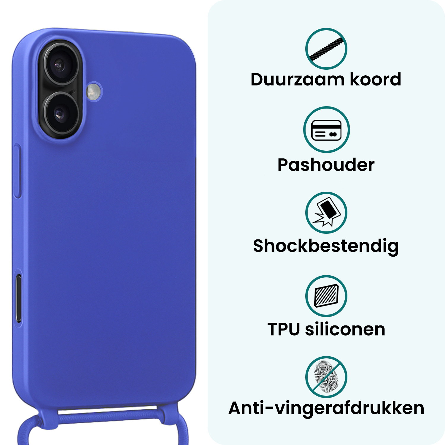 Forterra Forterra iPhone 17 Hoesje met Koord Met 2x Screenprotector - Fel Blauw