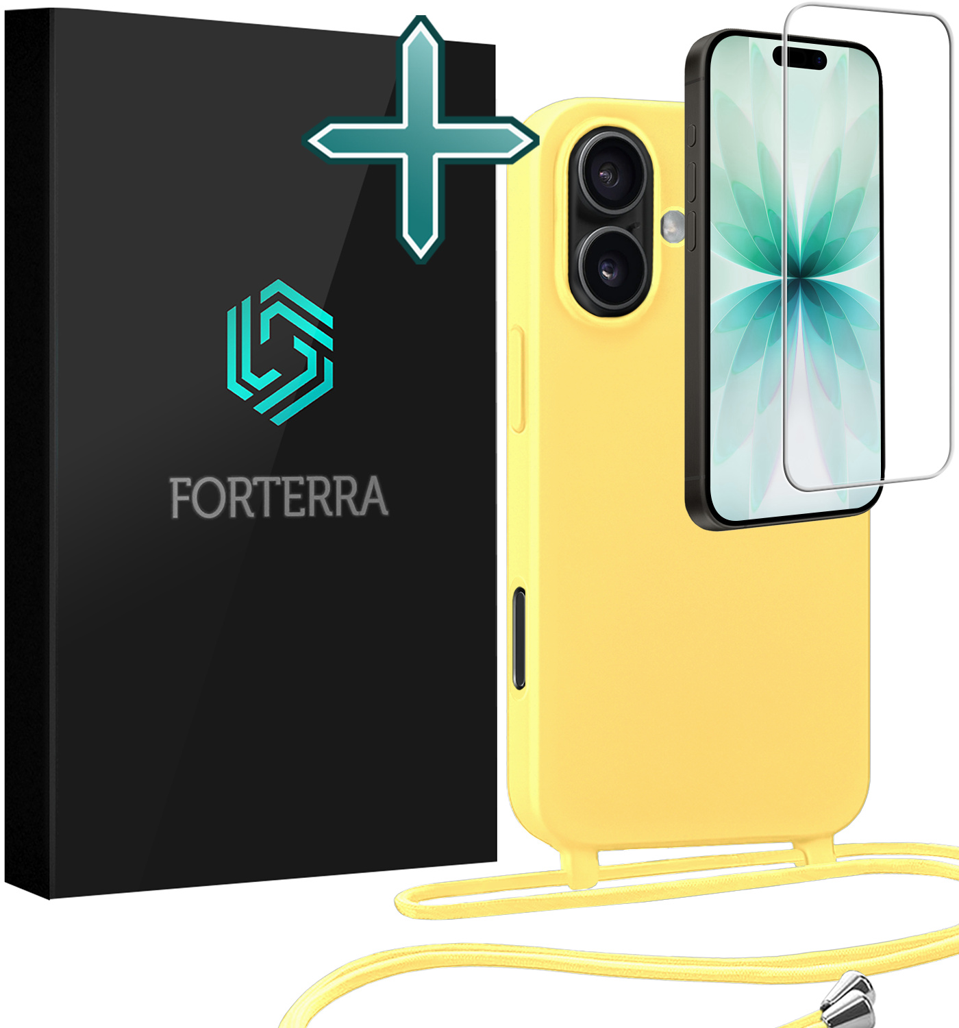 Forterra Forterra iPhone 17 Hoesje met Koord Met Screenprotector - Geel