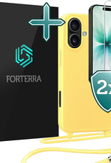 Forterra Forterra iPhone 17 Hoesje met Koord Met 2x Screenprotector - Geel