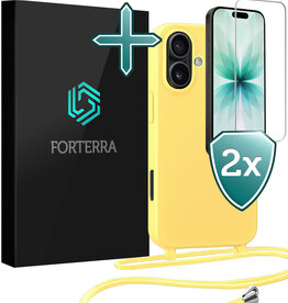 Forterra Forterra iPhone 17 Hoesje met Koord Met 2x Screenprotector - Geel