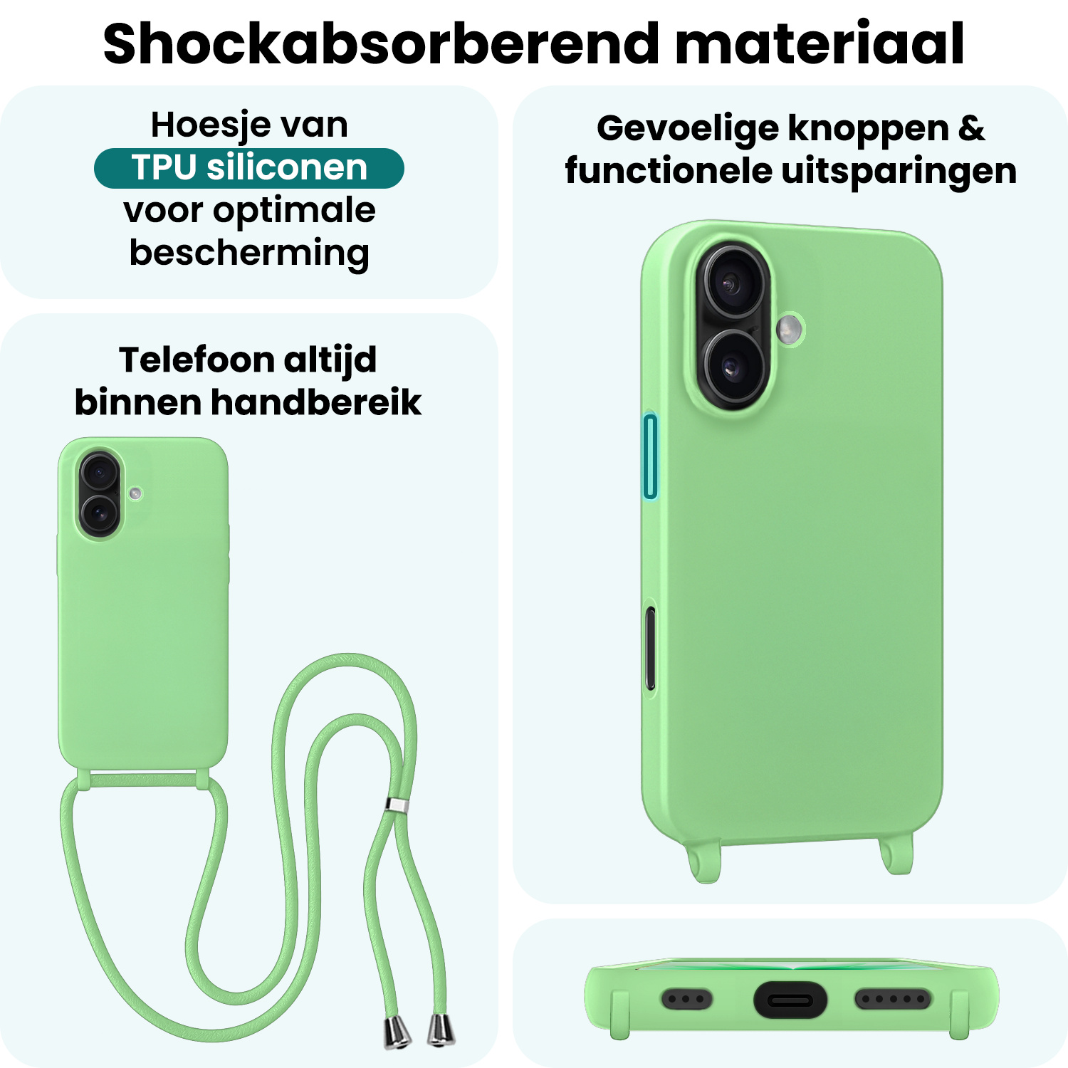 Forterra Forterra iPhone 17 Hoesje met Koord Met Screenprotector - Groen