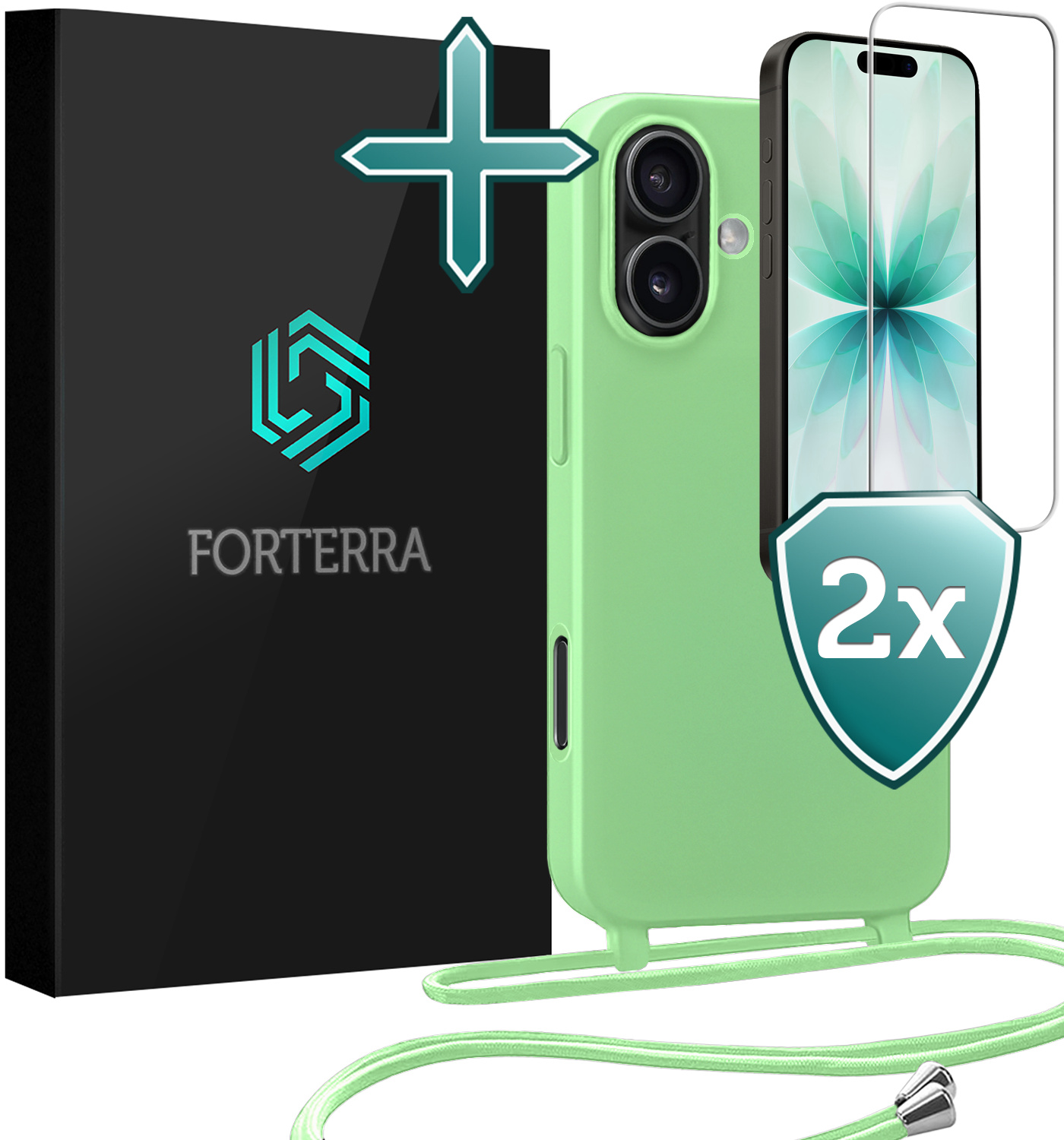 Forterra Forterra iPhone 17 Hoesje met Koord Met 2x Screenprotector - Groen