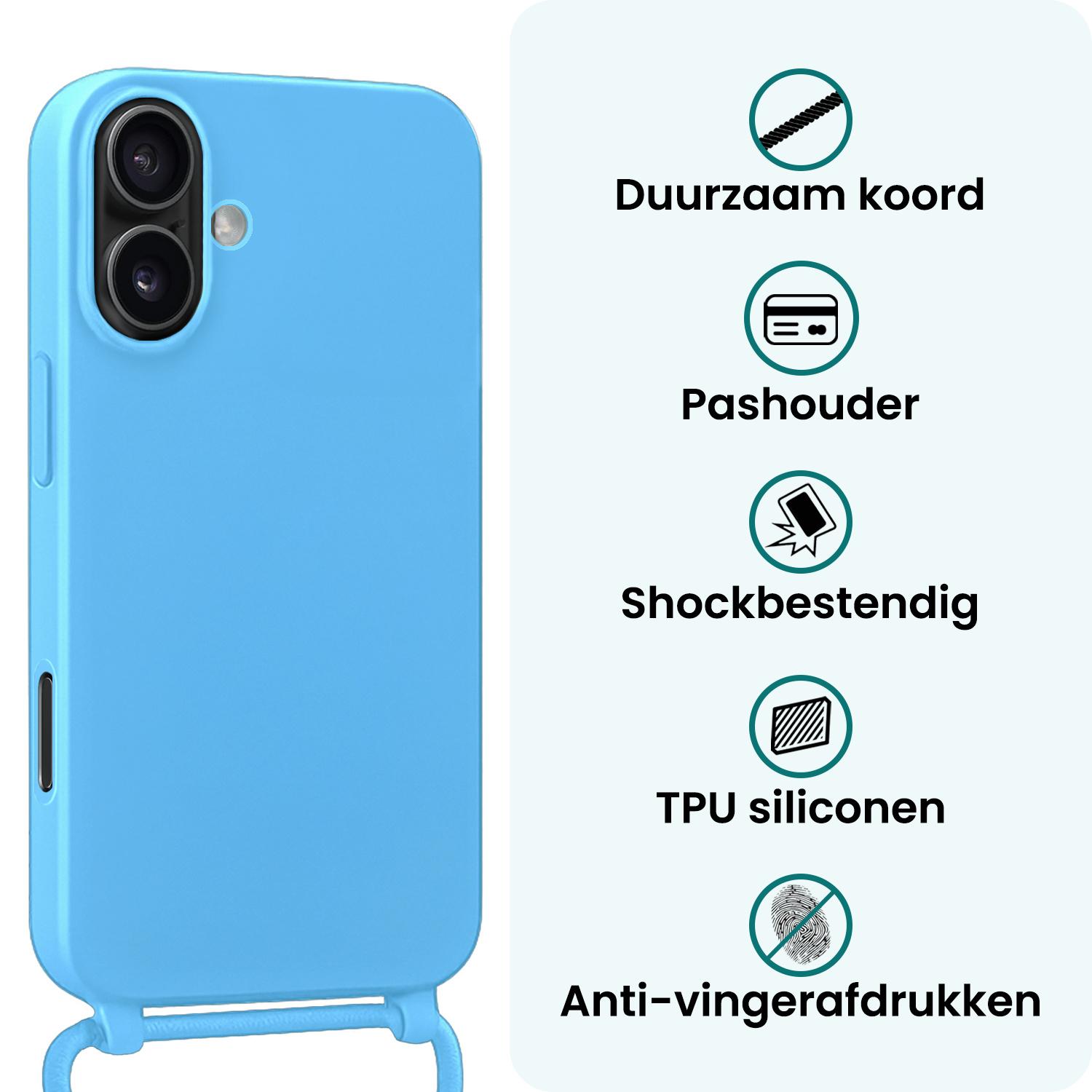 Forterra Forterra iPhone 17 Hoesje met Koord - Lichtblauw