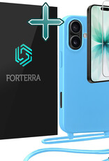 Forterra Forterra iPhone 17 Hoesje met Koord Met Screenprotector - Lichtblauw
